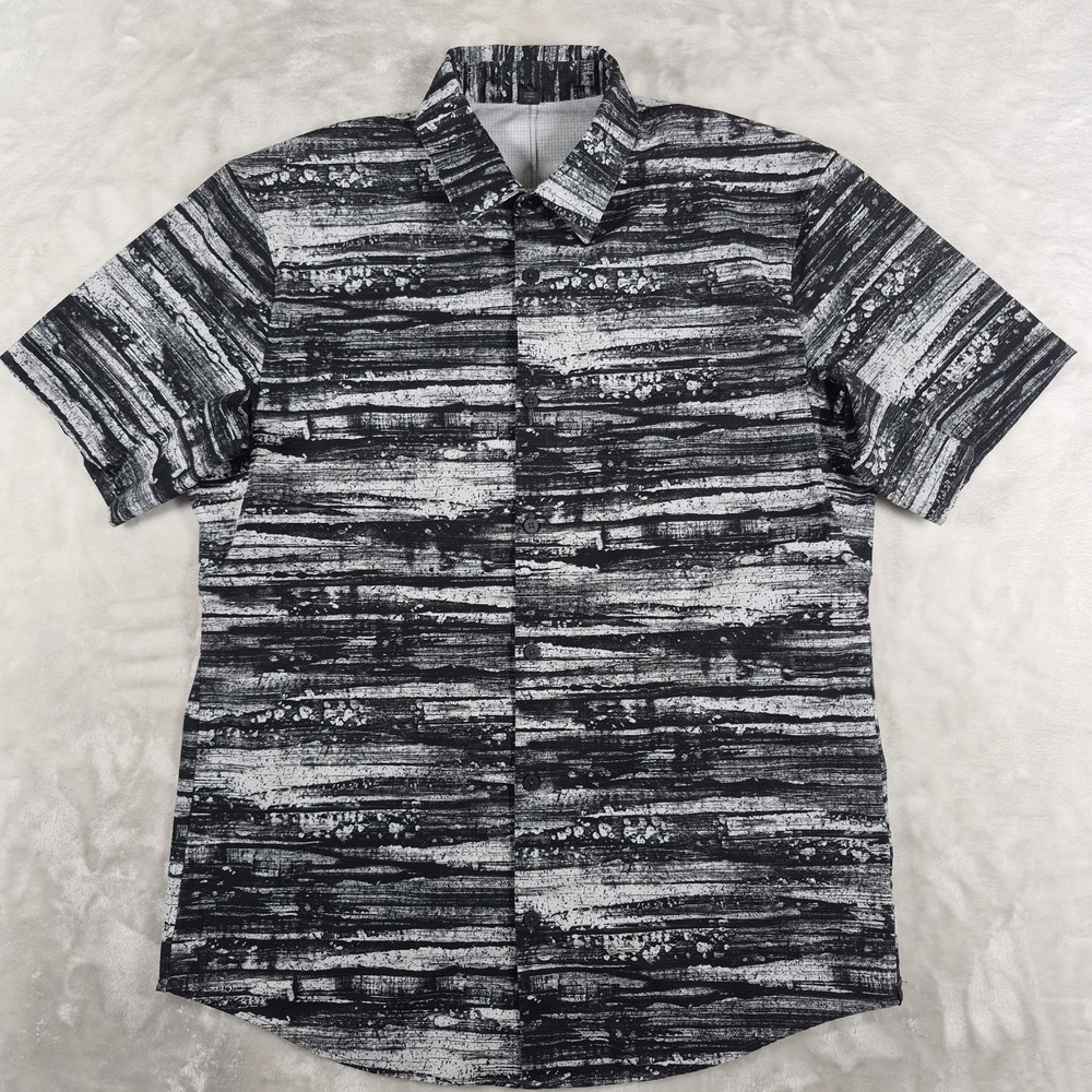 Lululemon Airing Easy Shirt Men's Large Black Button Up Short Sleeve Abstract